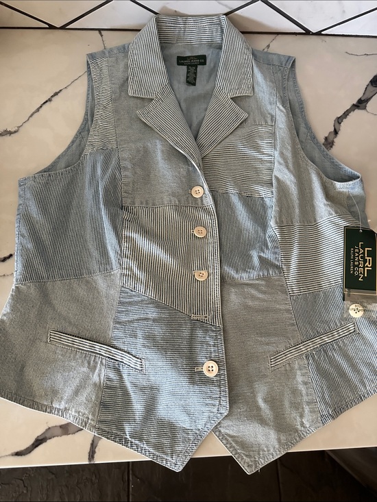 Lauren Ralph Lauren Jackets & Blazers - Lauren Ralph Lauren Light Blue Striped Patchwork Vest